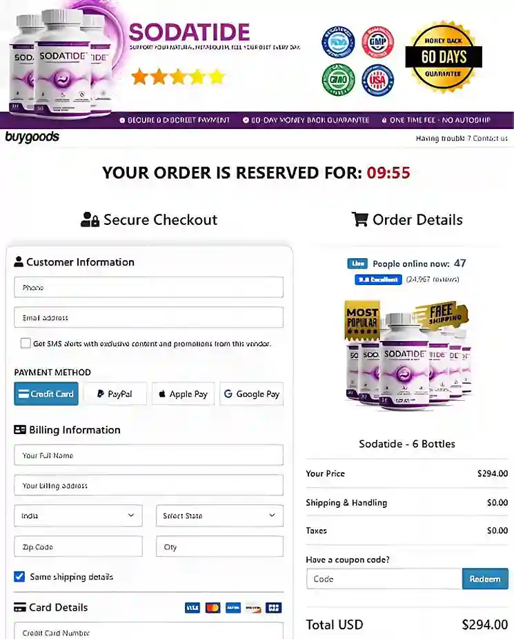 SodaTide Secure Checkout Page
